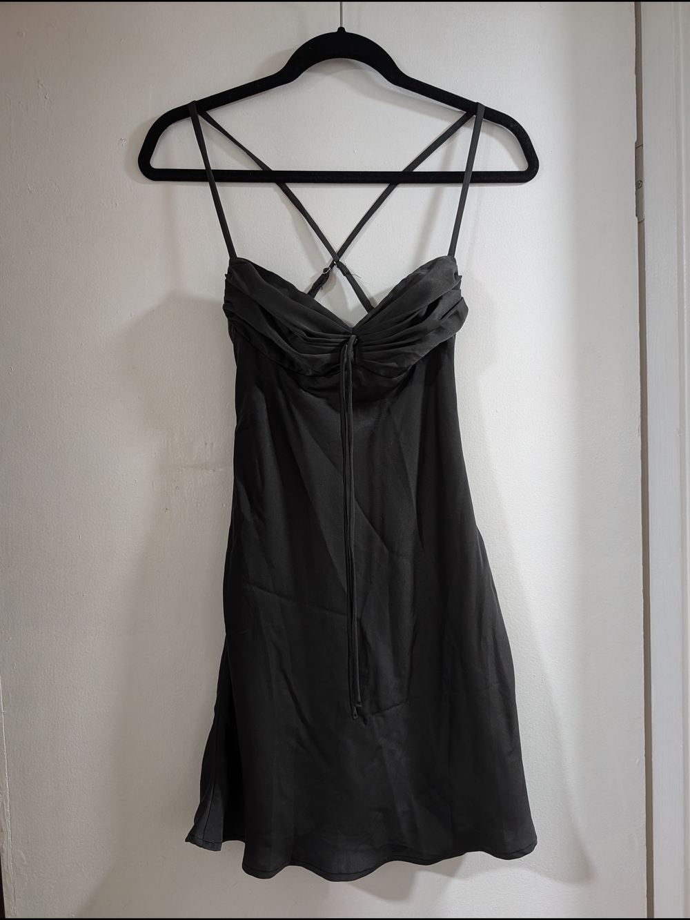 Princess Polly Black Satin Mini Dress with Crisscross Straps
